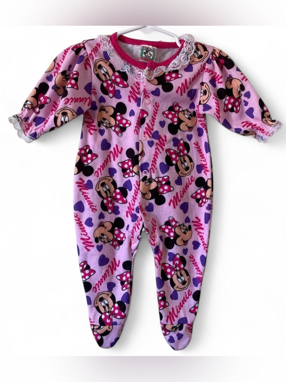 RARE 90’s Vintage Mickey’s Stuff for Kids 0-3M Girl Pink Fleece Footie Sleeper